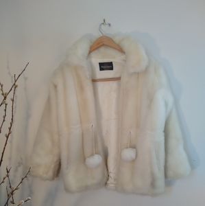 Oleg Cassini Faux Fur Coat in White w/ Tassels